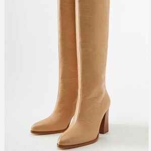 Mango Croc-Embossed Tan Heeled Boots